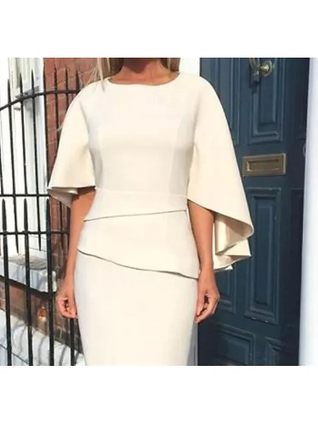 Wholesale Mother of the Bride Dress Elegant Jewel Neck Knee Length Charmeuse Half Sleeve with Tier